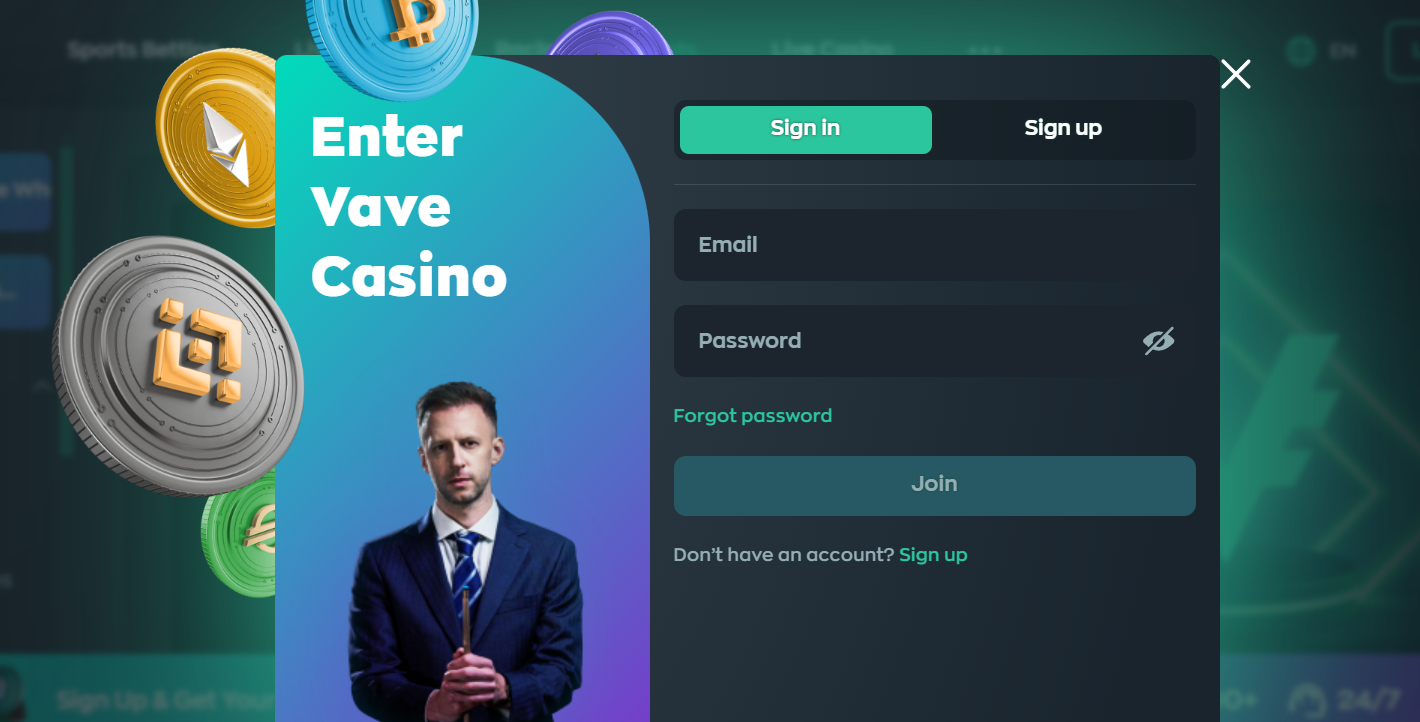 Register an account at Vave Casino! 1